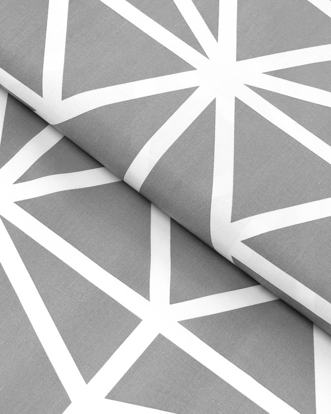 Bavlnené plátno - biele geometrické tvary na sivom