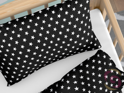 Bavlnené obliečky do detské postieľky - vzor biele hviezdičky na čiernom