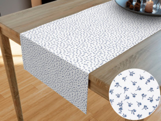 Bavlnený behúň na stôl - vzor sivomodré kvítí na bielom