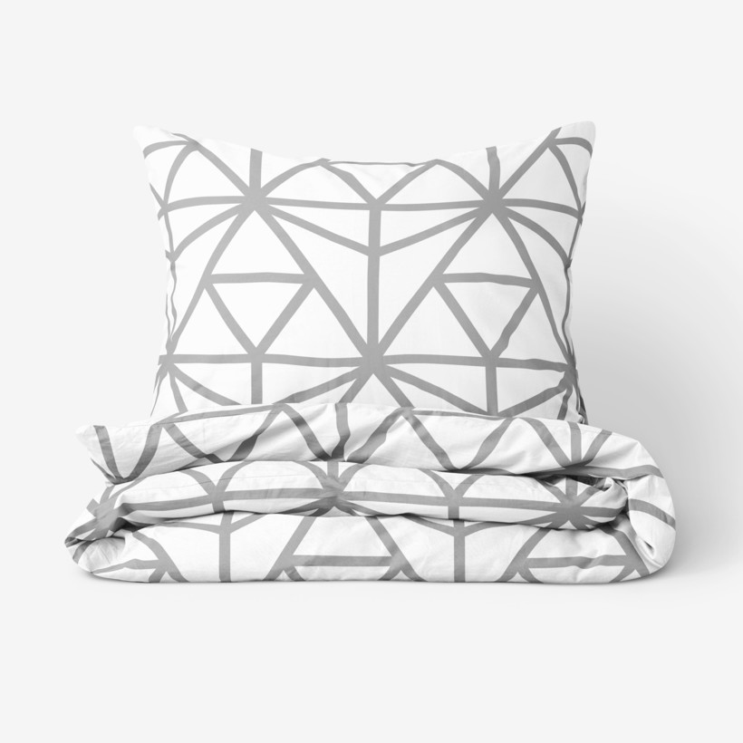 Saténové posteľné obliečky Deluxe - sivé geometrické tvary na bielom