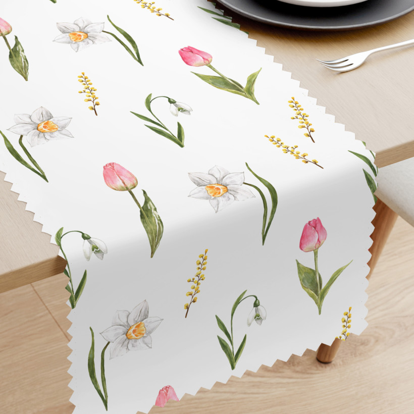 Behúň na stôl teflónový - kvitnúce tulipány na bielom