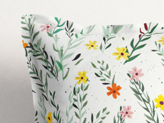 Bavlnená obliečka na vankúš s ozdobným lemom - maľované kvety s lístkami